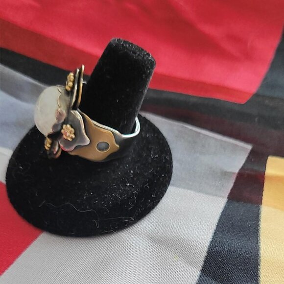 Rainbow Moonstone Lotus Ring Adjustable - Picture 2 of 4